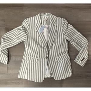 Ann Taylor Loft Blazer Linen 4 Petite Striped Classy Preppy NWT